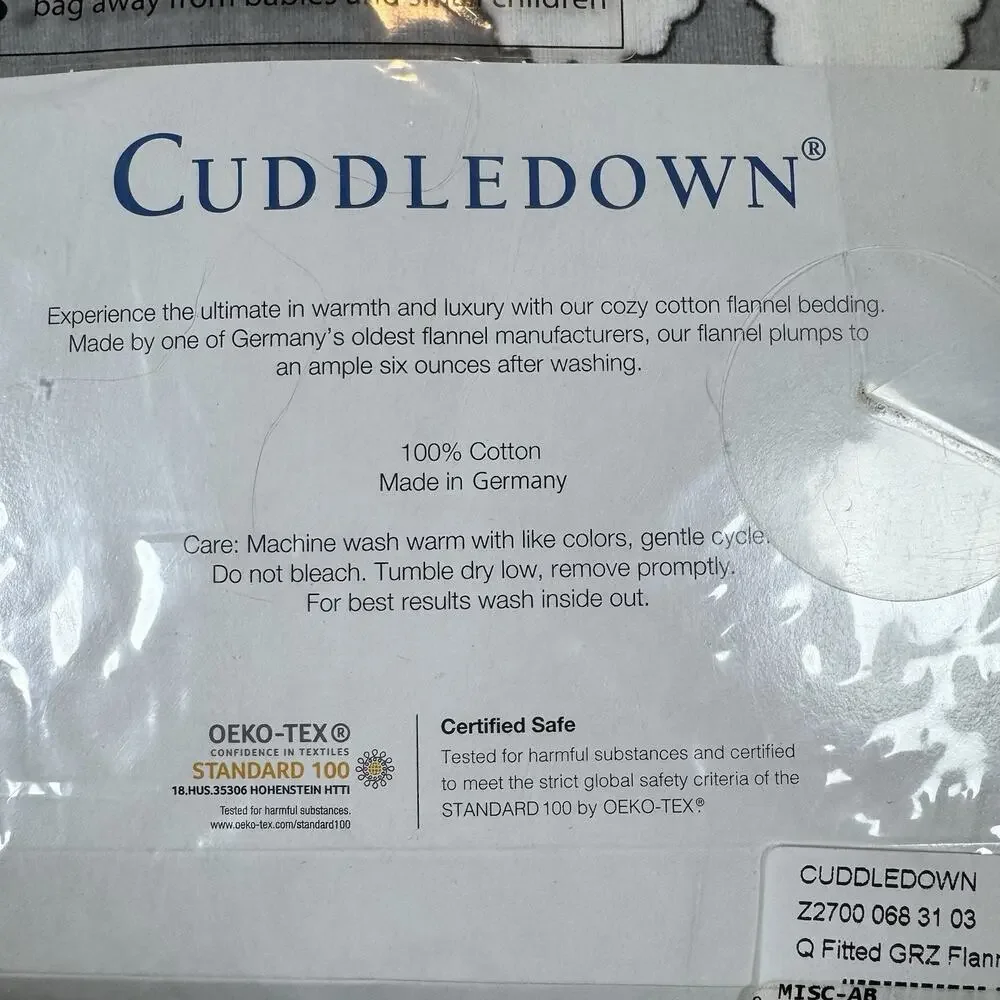 Cuddledown SHEEP Queen Fitted Sheet Gray/White 100% Cotton Flannel Germany
